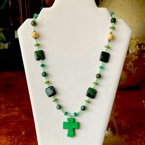 Natural Stone Cross Necklace